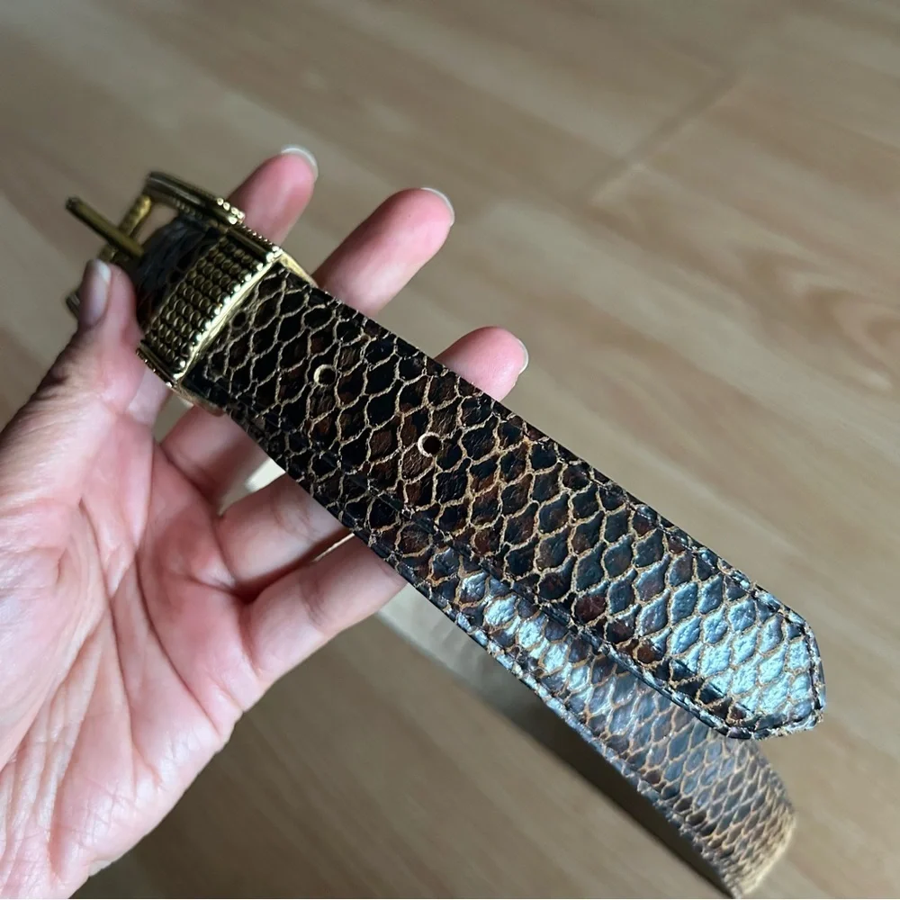 Elite Accessories Gold Buckle Snake Embossed Belt Medium